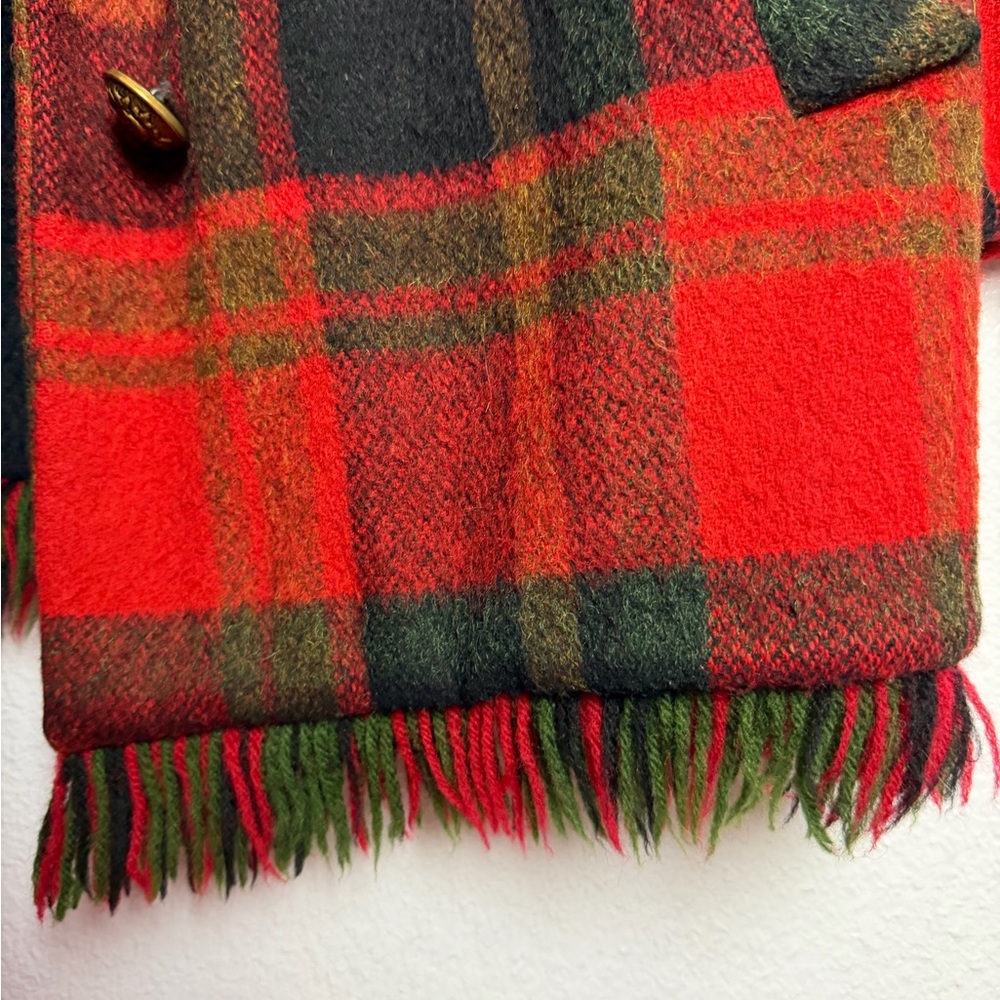 1960’s Red Plaid Wool Coat With Fringe Village Casuals By Fashionbilt Medium - Picture 11 of 14